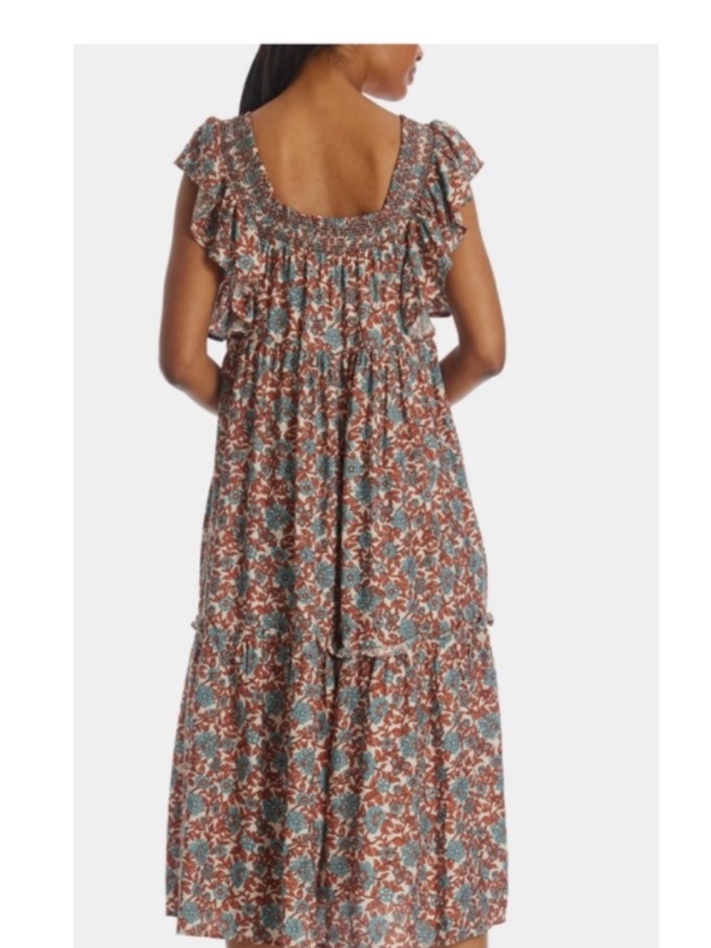 Anthropology Moon River Flutter-Sleeve Tiered Dress Medium